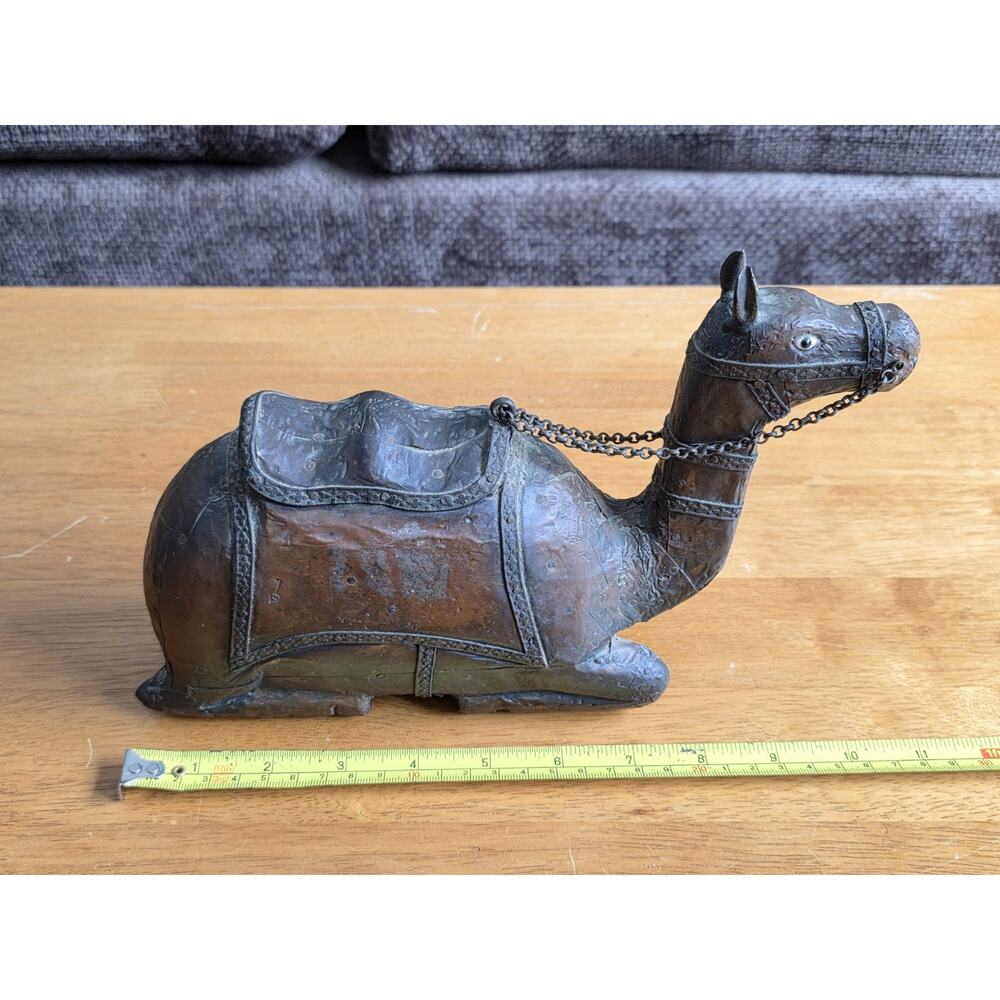 Handcrafted Rajasthani Wooden Camel Figurine with Copper/Brass Covering 20th C